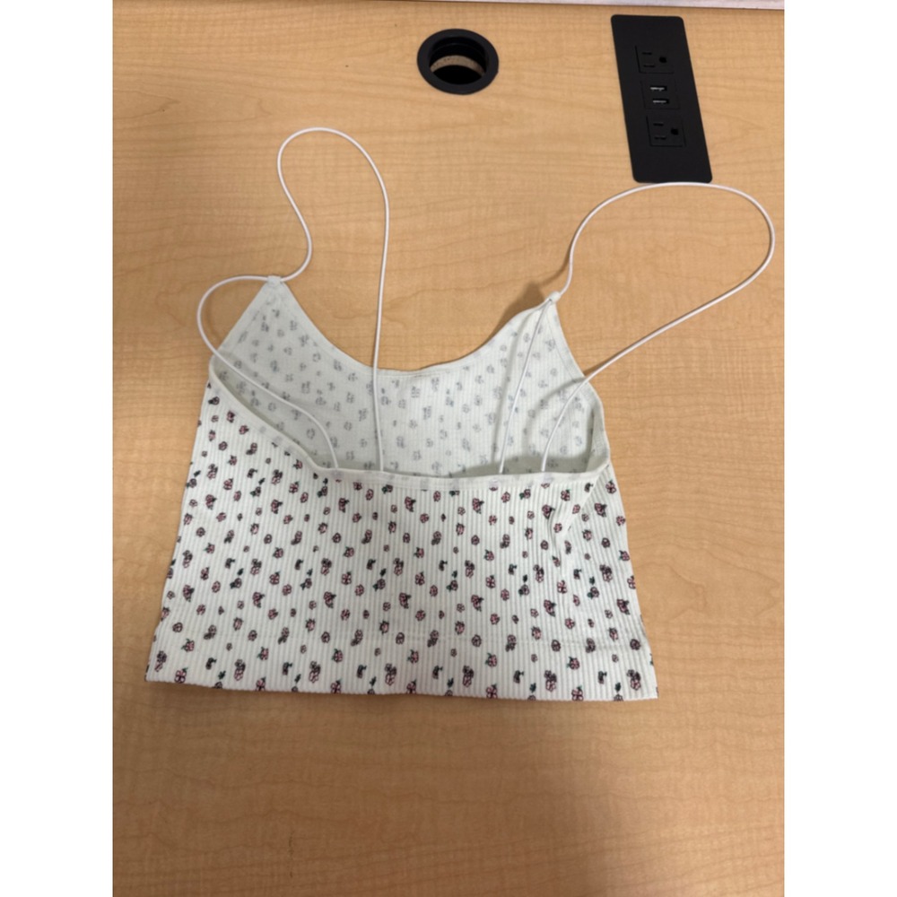 Floral Ribbed Knit Crop Top White Spaghetti Strap Camisole Cami